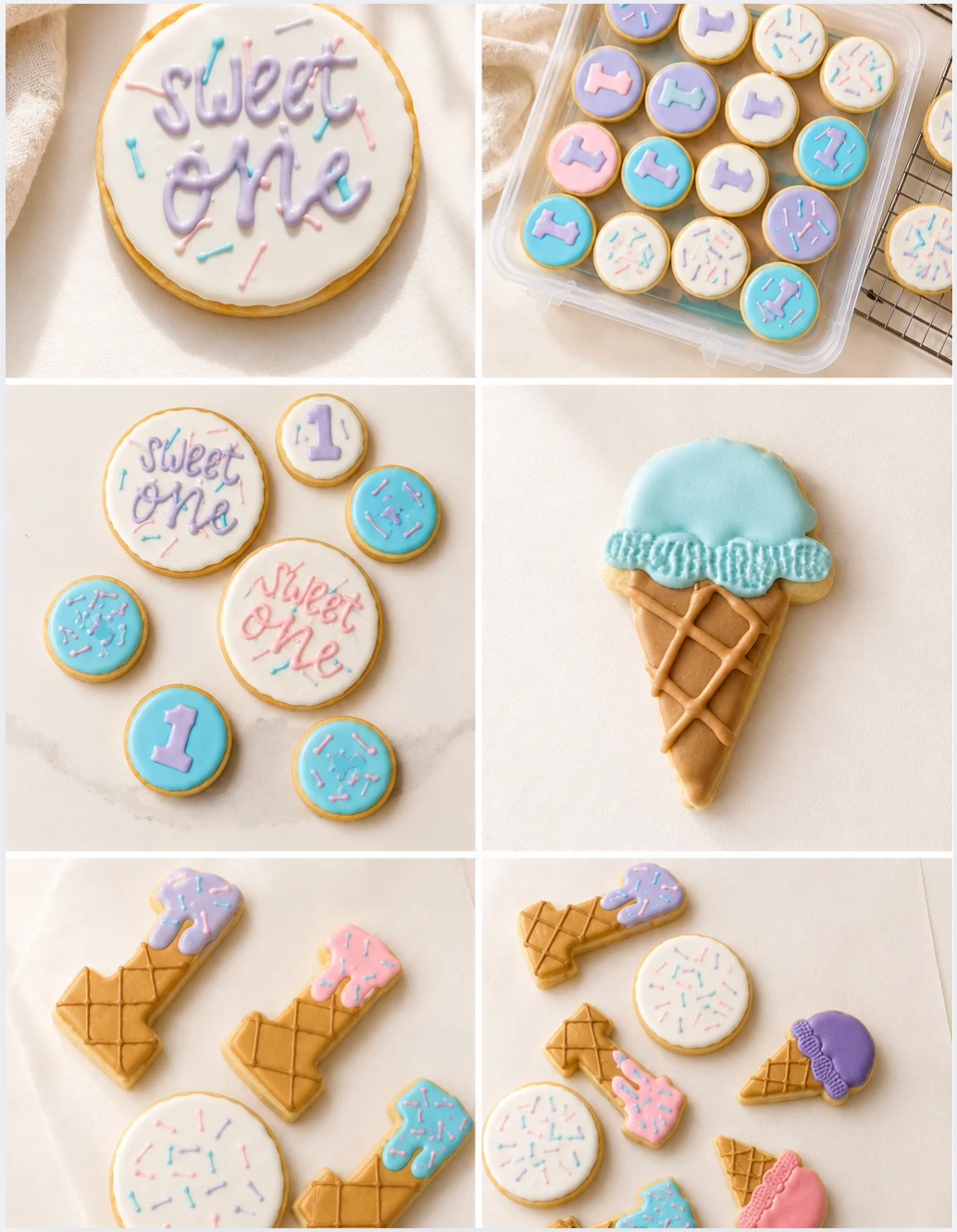 Pastel Sweet One first birthday custom sugar cookie collection